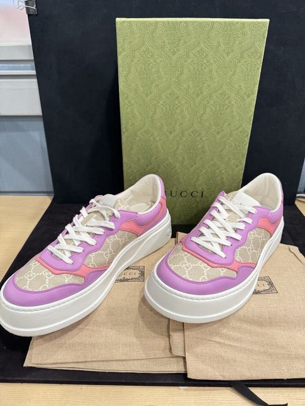 Gucci Women's Dali Platform Sneakers GG Coated Canvas and Leather LS(345818)